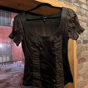 bebe -Small Brown (Vintage2005) Puffed sleeve silk shirt with side zipper